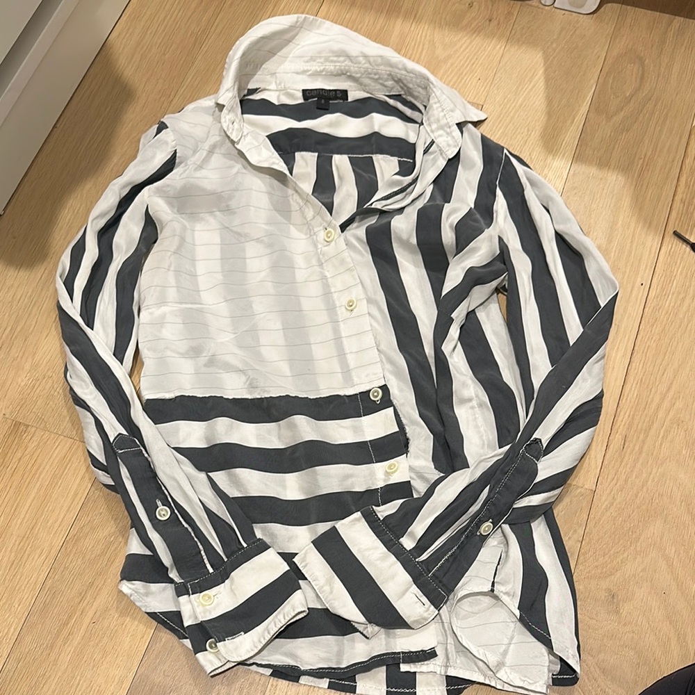 Striped Silk Shirt Dark Grey and White from Italy